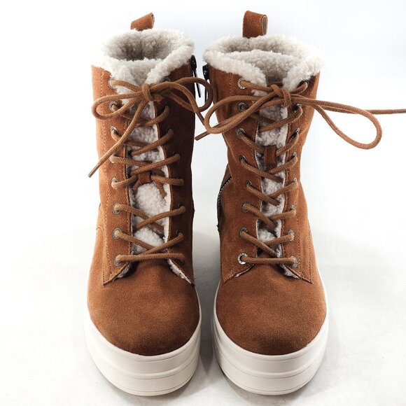 J/SLIDES Torrie Waterproof Suede Platform Faux Fur Lined Boots Brown - Picture 3 of 10